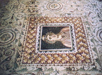 
An intricate floor mosaic in the "House of Amphritrite."

